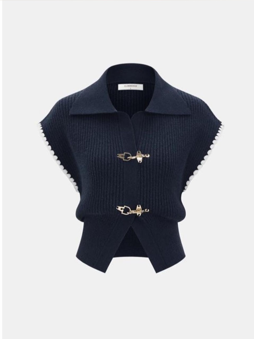 Commense Blue Contrast Trim Knit Vest S | Old Money Collared Top - Picture 3 of 5